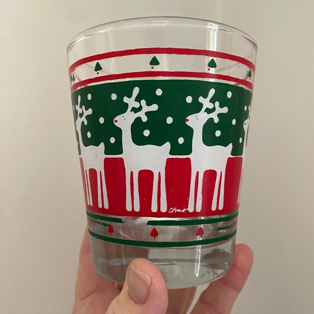 Vintage 1986 Christmas Reindeer Drinking Glasses Barware Rocks Chris By CHD